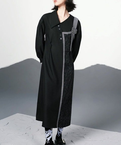 Check Ribbon Panel Dress